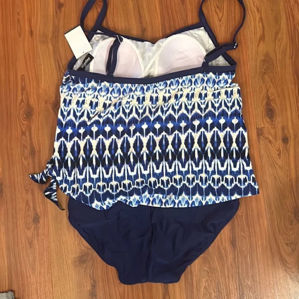 NWT Maxine blue and white one piece bathing suit size 10 swimsuit - Picture 5 of 6